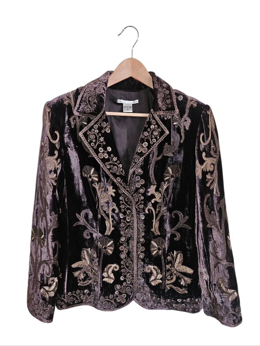 Vintage Y2K Peter Nygard Brown Bohemian Embroidered Velvet Button-down Blazer 10